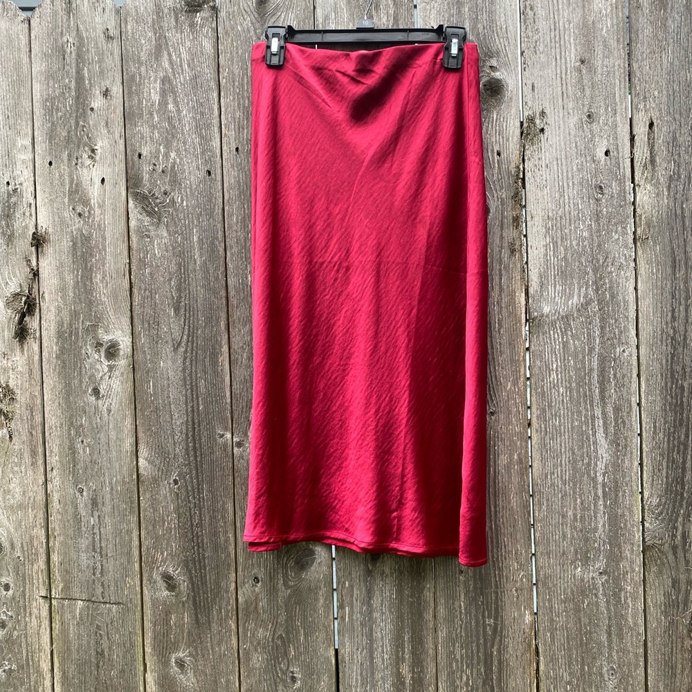 SILK MAROON MID CALF SKIRT - worn 3 times!